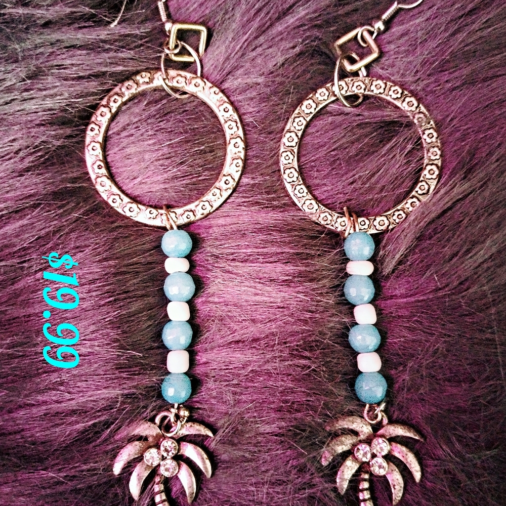 Elegant Silver and Light Blue Palm Tree Earrings